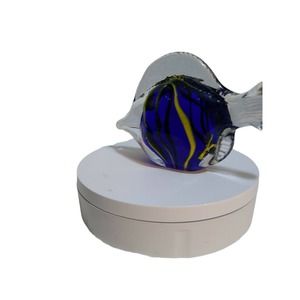 translucent Fish Cobalt blue yellow clear art glass paperweight